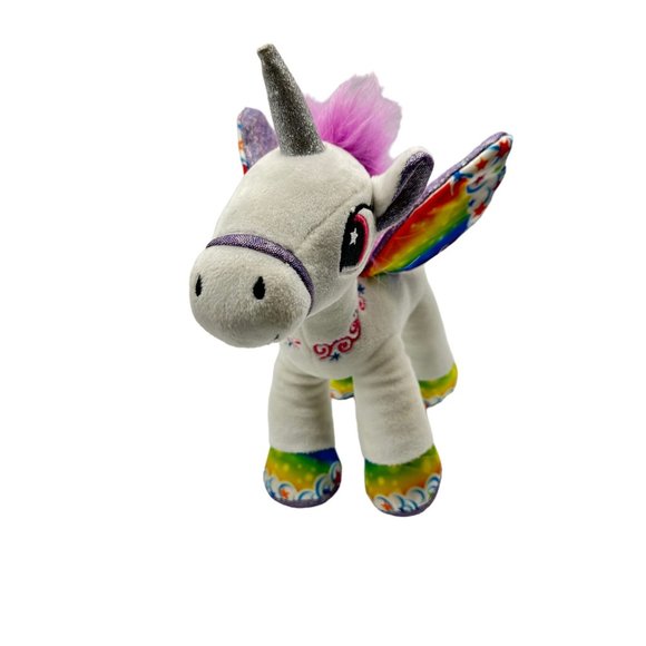 White Unicorn with Rainbow Metallic Wings Soft Stuffed Plush Animal Toy - Picture 2 of 7